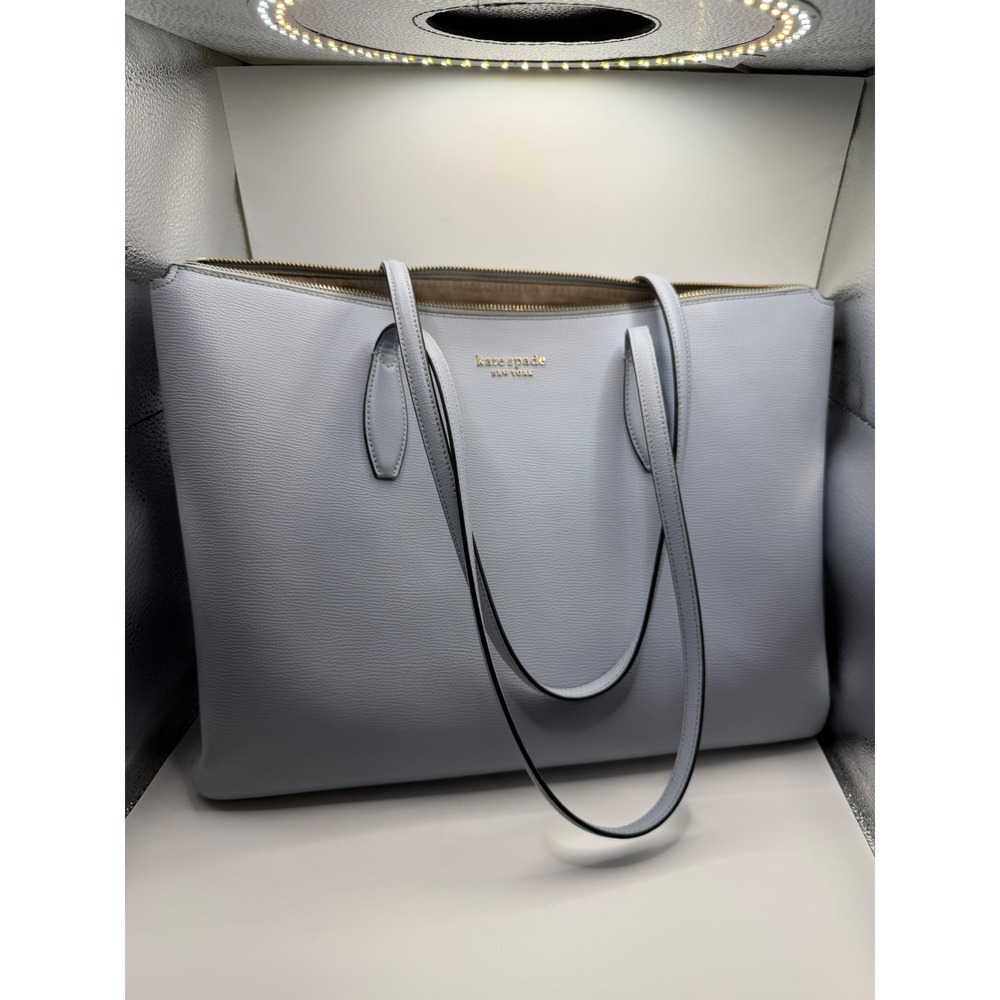 Kate Spade New York Large Leather Tote Bag Light Blue Shoulder Bag Work Travel